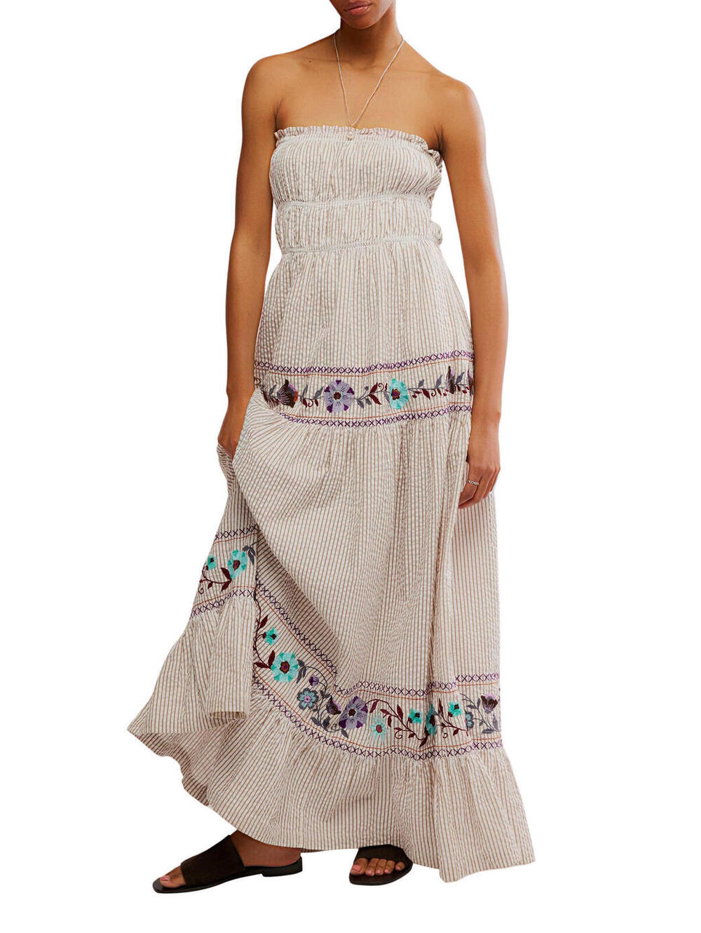 NWT! Free People Kalani Stripe Embroidered Halter Neck Maxi Dress Size Small